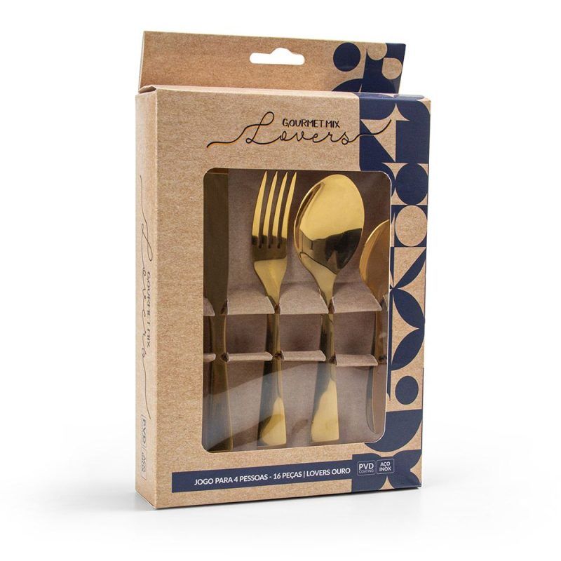 Faqueiro 16 Peças Lovers Gourmet Mix - Ouro