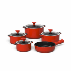 Conjunto de Panelas em Cerâmica Slim 5 peças Vermelho Coral - Ceraflame