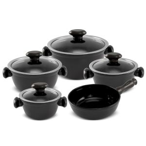 Jogo De Panelas De Cerâmica Ceraflame Chef 5 Pcs - Preto Com Paredes Altas E Abertura Grande