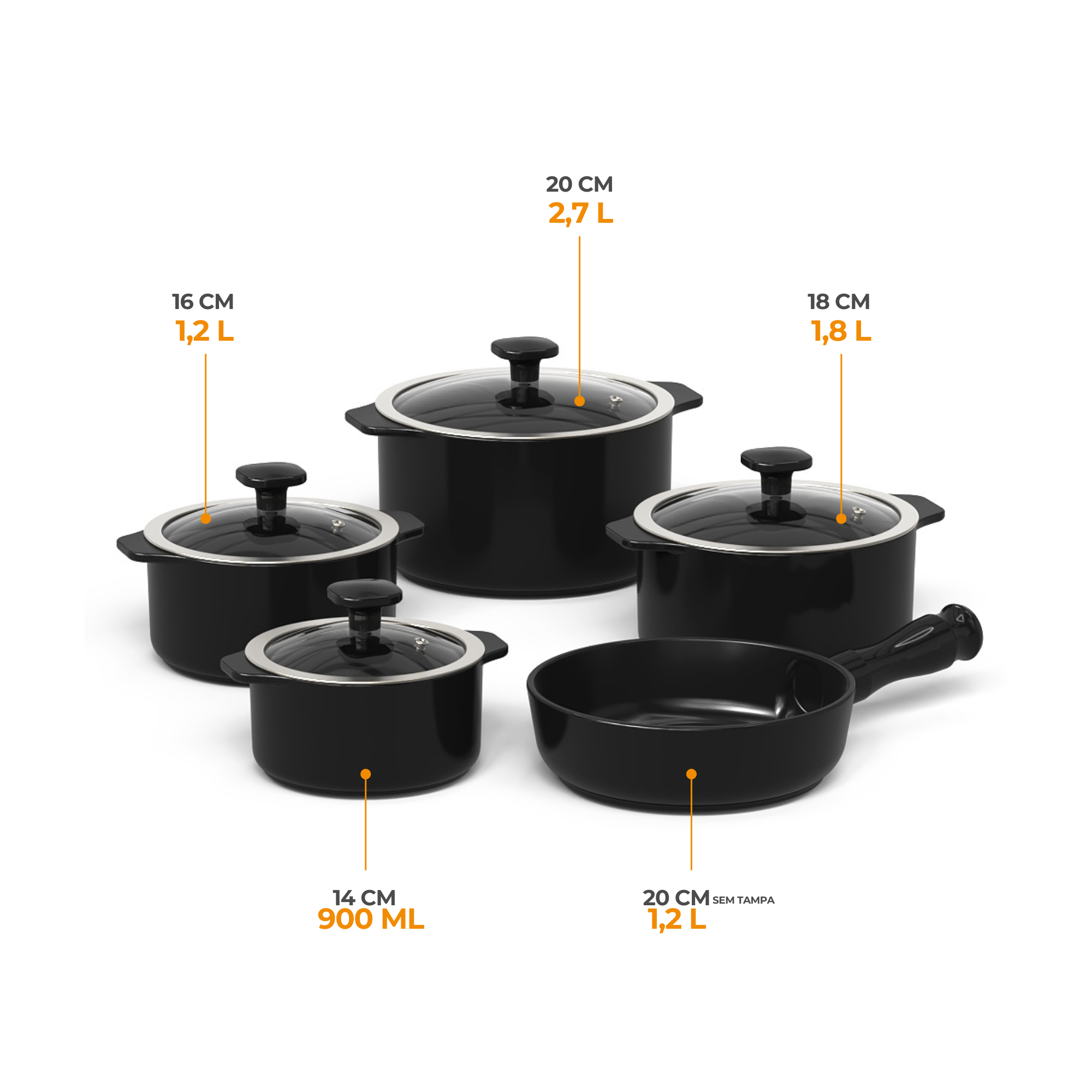 Jogo de Panelas Ceraflame Slim 5 Peças - Preto - Imagem 3