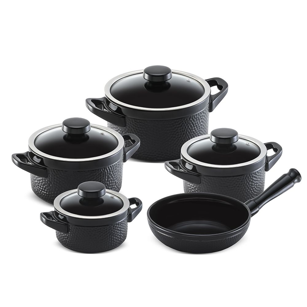 J614141-CONJUNTO-MARTELADO-5-PCS-PRETO-1.jpg Jogo De Panelas De Cerâmica Ceraflame Martelado 5 Pcs Preto (Glass) - Imagem 1