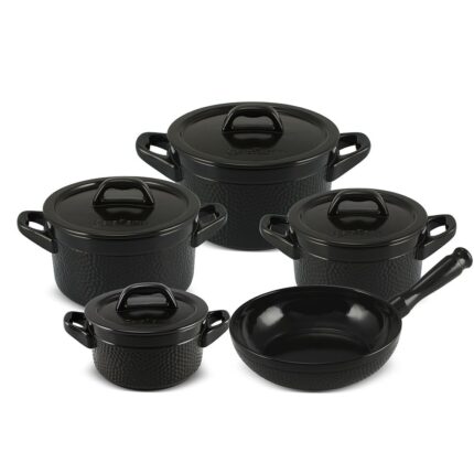 Jogo De Panelas De Cerâmica Ceraflame Martelado+ 5 Pcs Preto