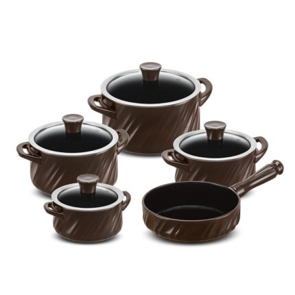 Jogo De Panelas De Cerâmica Ceraflame Twist 5 Pcs - Chocolate