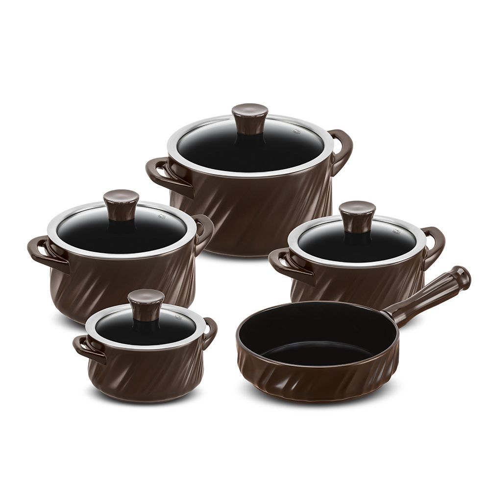 J627545-CONJUNTO-TWIST-5-PCS-CHOCOLATE.jpg Jogo De Panelas De Cerâmica Ceraflame Twist 5 Pcs (indução) - Chocolate - Imagem 1
