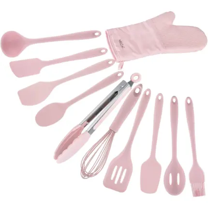 Kit de Utensílios de Silicone Weck 11 Peças – Rosa