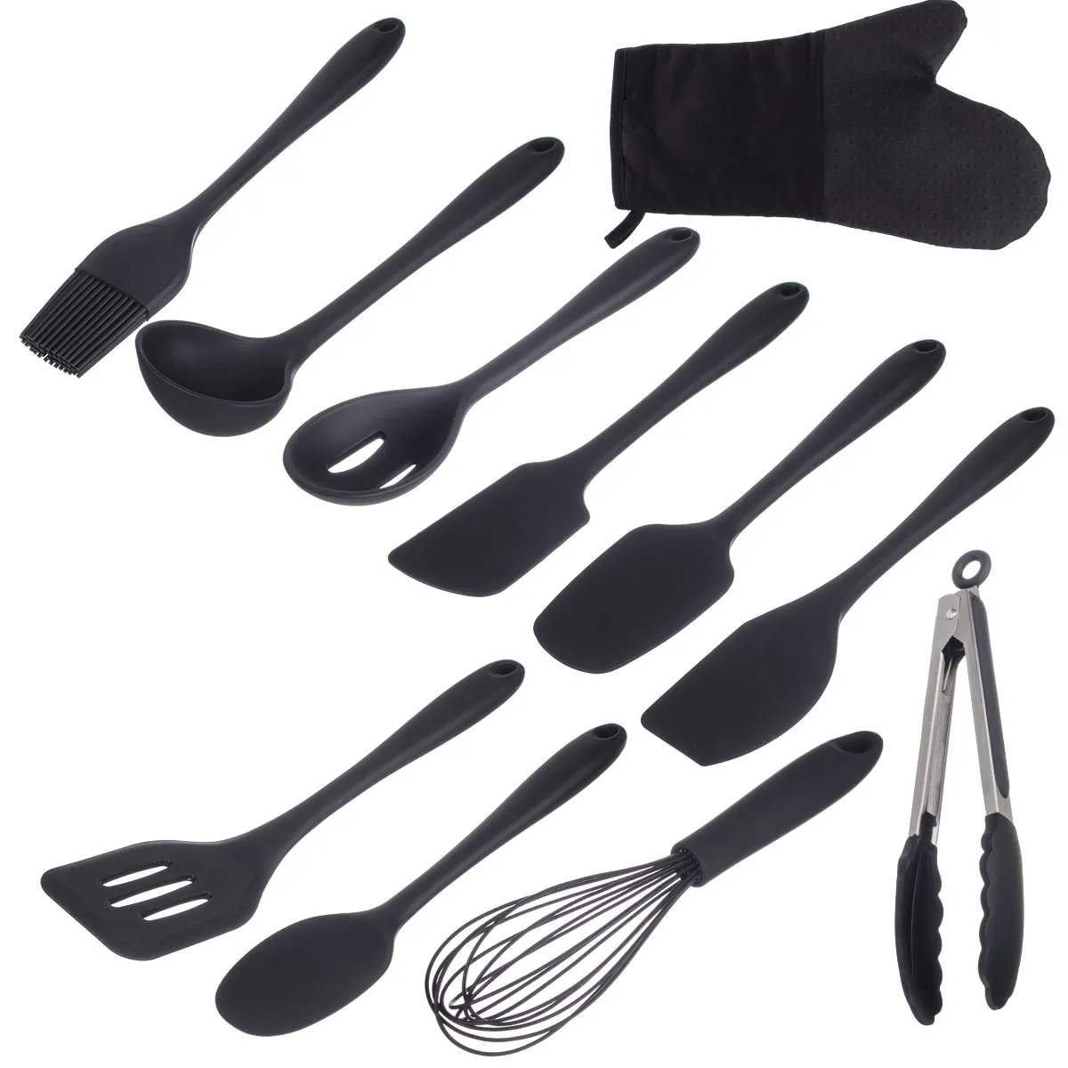 cb7375ec66b7c4ac2d2c7e97daa16074-1.webp Kit de Utensílios de Silicone Weck 11 Peças – Preto - Imagem 1